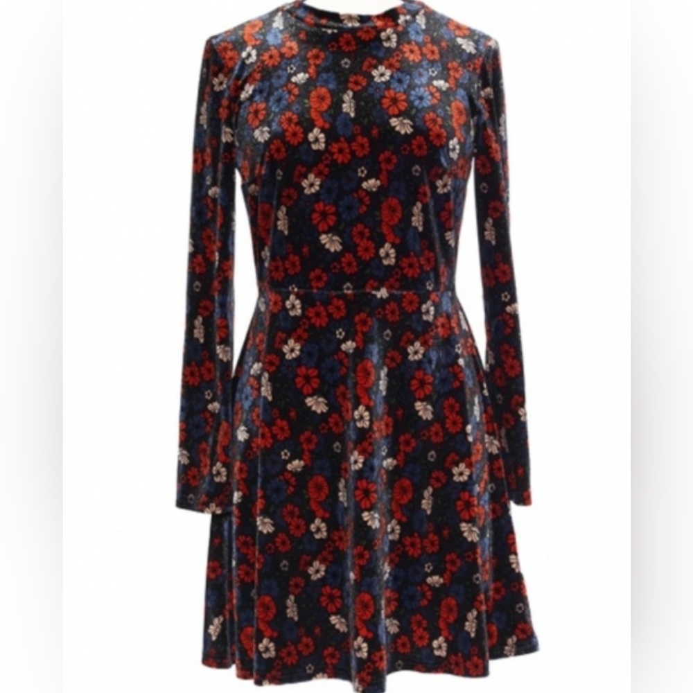 Floral Velvet Topshop PETITE Long Sleeve Dress